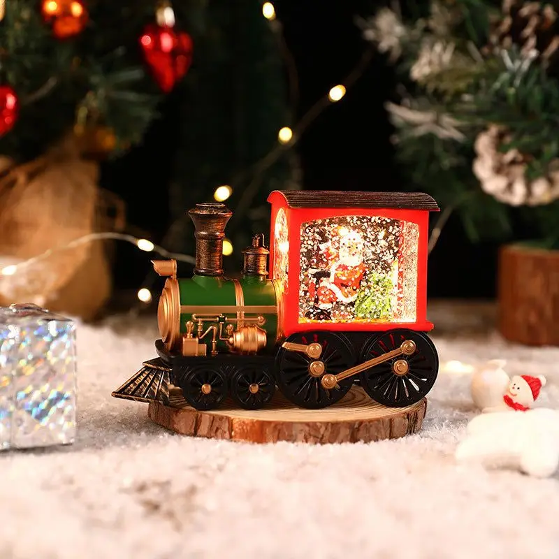 Christmas Eve Music Box Gift Charming Water-filled Christmas Train Ornaments with Led Lights Christmas Decorations CrystalBall