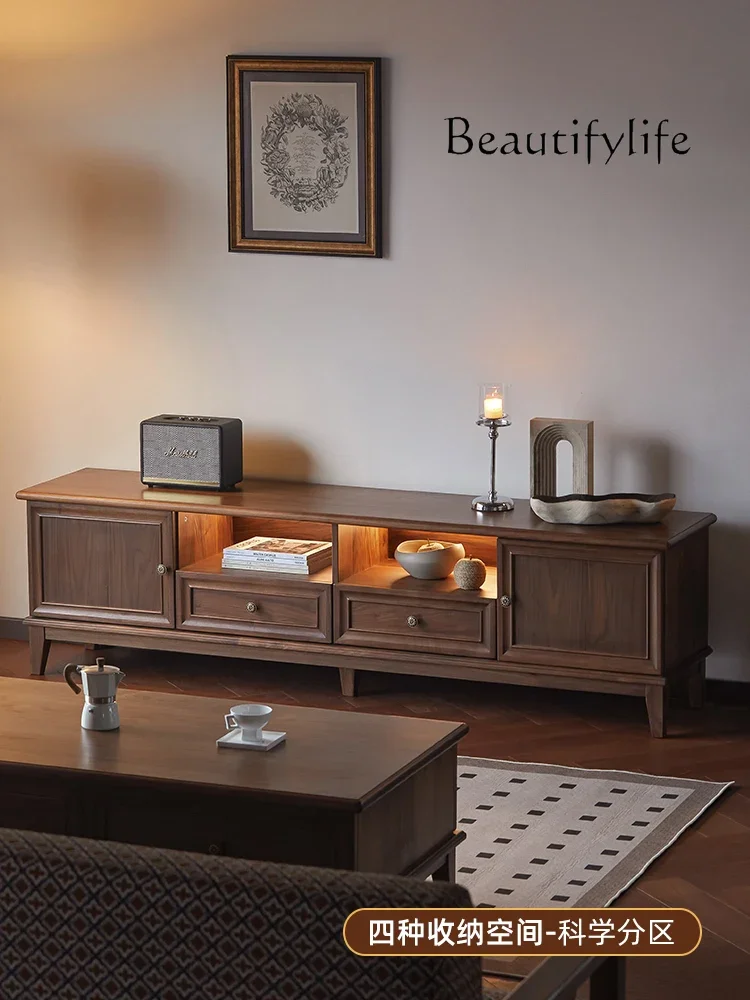 

American Retro Walnut TV Cabinet French Entry Lux Home Living Room Solid Wood Storage Cabinet