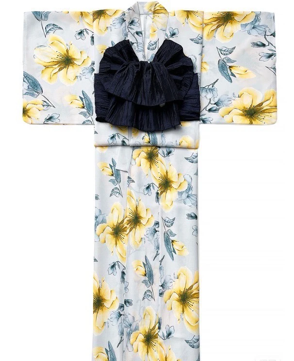 Nuevo Kimono amarillo con estampado de Magnolia, Batobe Sle para niñas, Fre y viento, Material japonés Sle Dr de poliéster, verano 2024