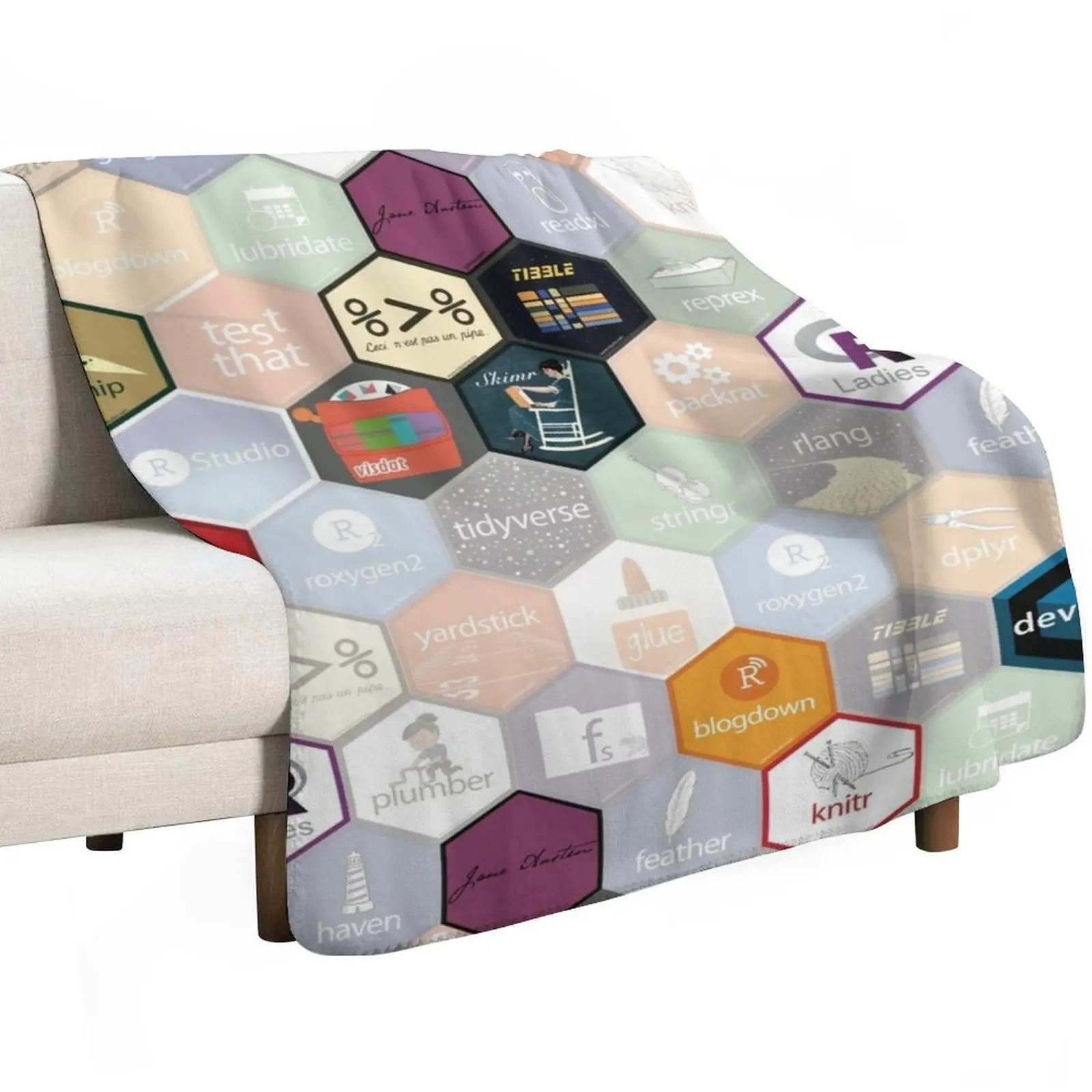 R hex design (large hexes) Throw Blanket Plush Fuzzy Cozy Blanket for Couch Sofa