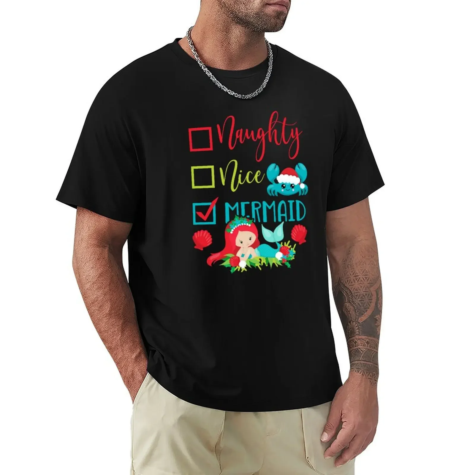 Christmas In July Naughty Nice Mermaid Summer Beach T-Shirt sublime oversizeds mens t shirts casual stylish