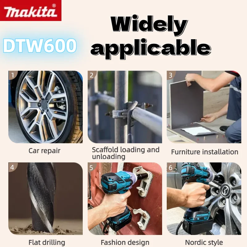 Makita DTW600 브러시리스 전기 스크루드라이버 기계 충전식 드릴 드라이버 Makita 18V 배터리 전동 공구와 호환 가능
