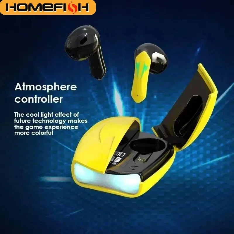 HOMEFISH  Wireless Earbuds BT 5.2 Low Latency, Waterproof with Cool LED Lights, 5H Playtime for E-Sports & Music