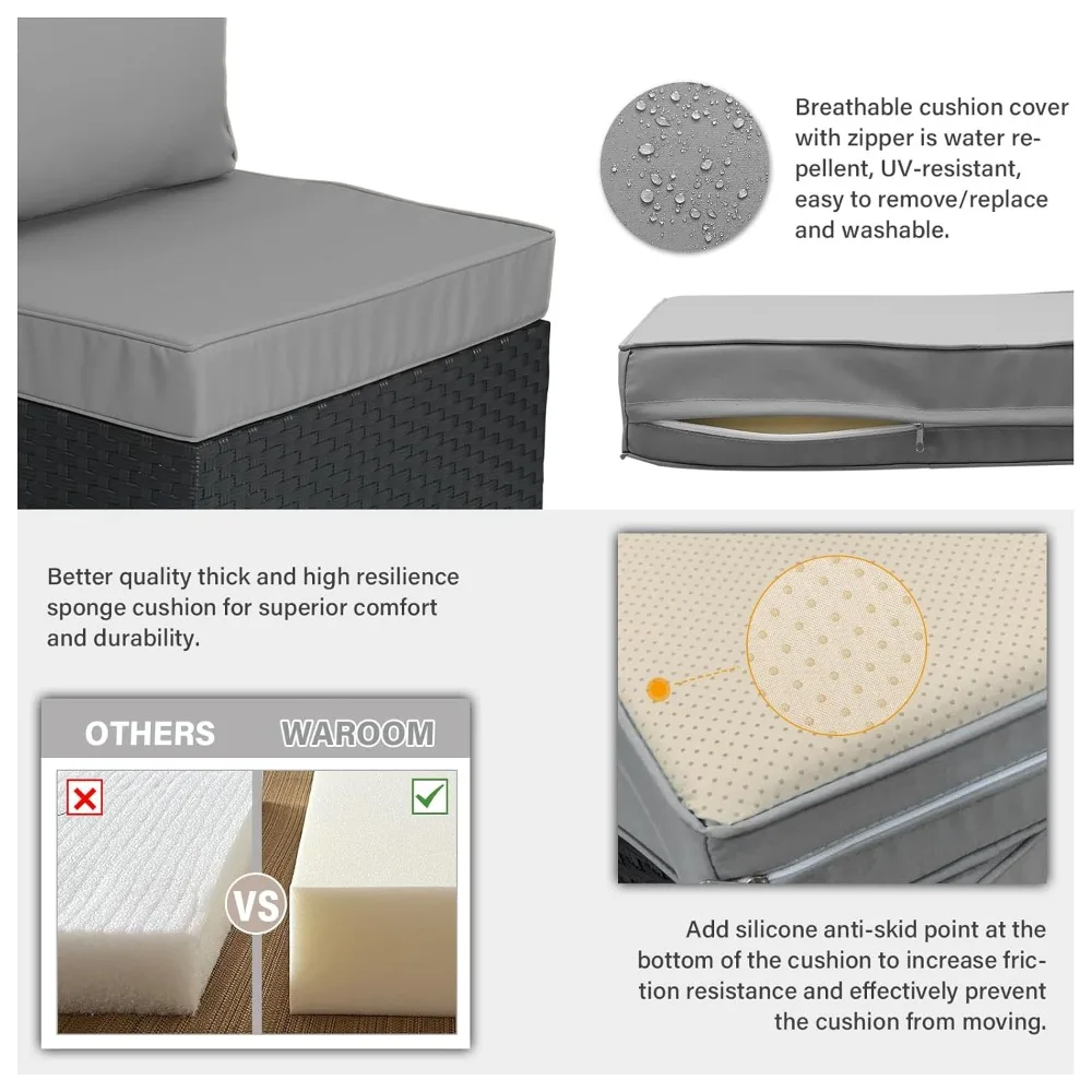 

Outdoor 5 Piece Patio Furniture Set, Black Rattan Conversation Couch Resin Wicker Sectional Sofa Outside Chair, Customized