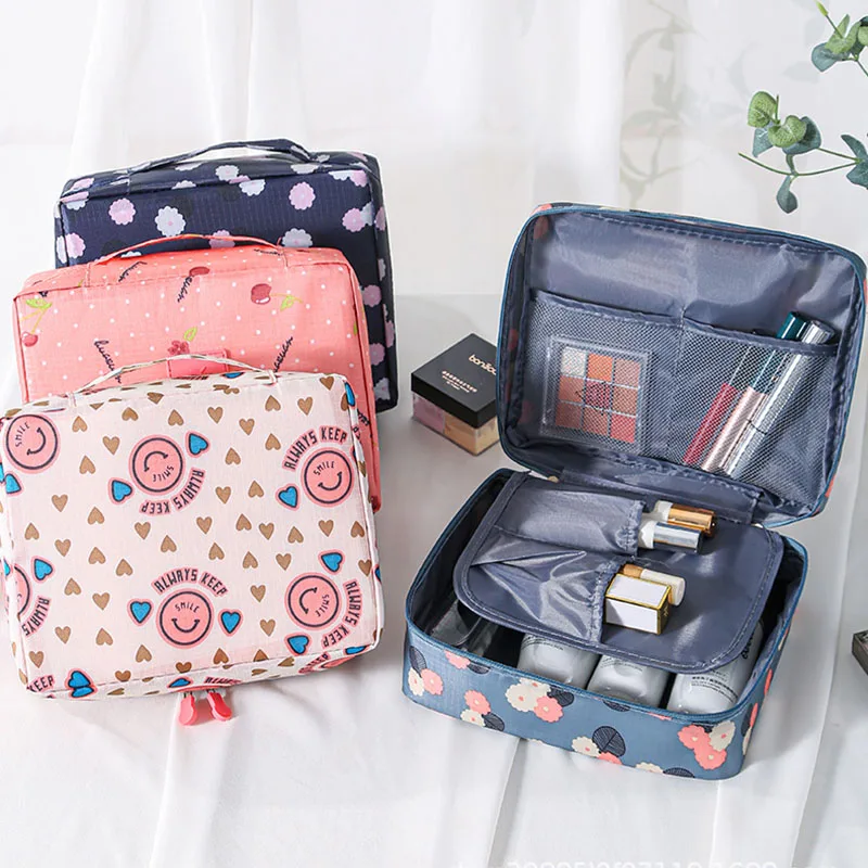 Floral Print Travel Toiletry Bag, Waterproof Cosmetic Organizer with Handle for Women & Girls
