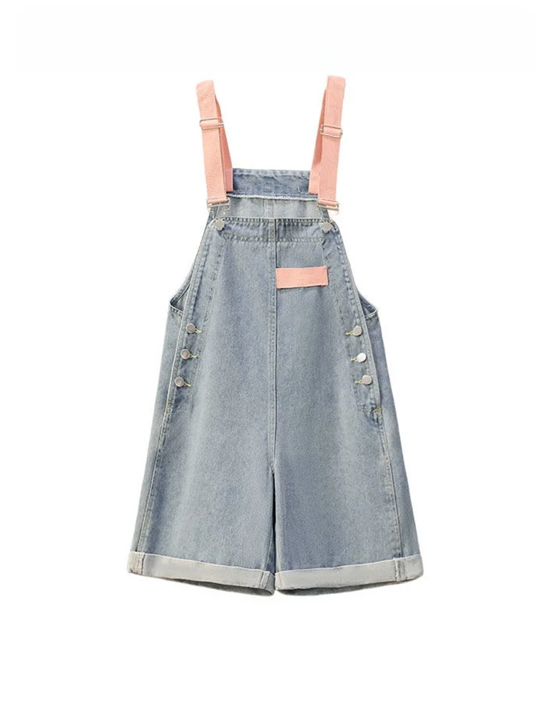 

Summer New Women's Denim Overalls Loose High Waist Slimming Korean College Sle Faionable ort Pants Casual Wide Leg Jeans