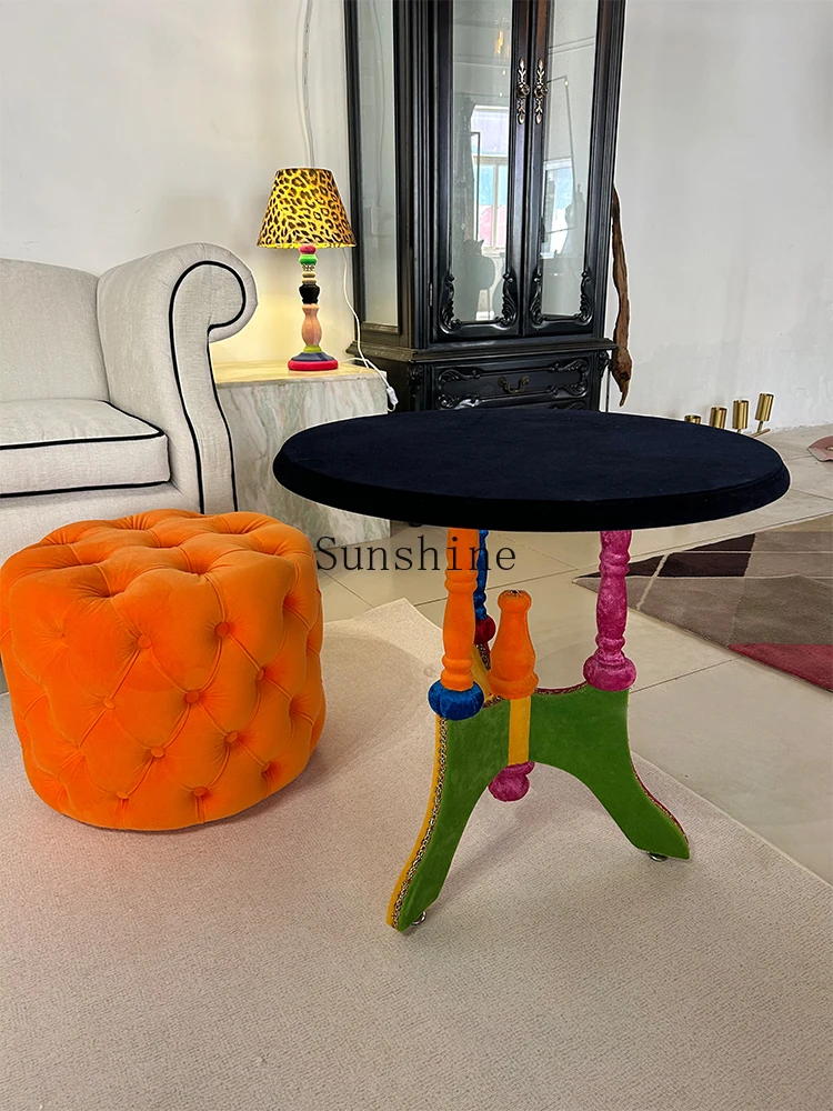 Nordic solid wood coffee table simple balcony small round table small apartment corner table