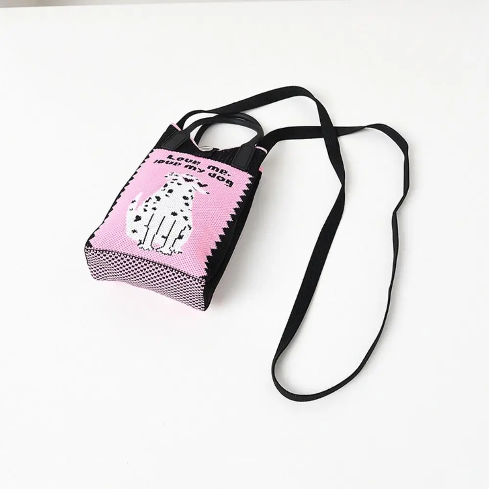 New Cartoon Knit Handbag High-capacity Knit Knot Wrist Bag Mini Phone Bag Student