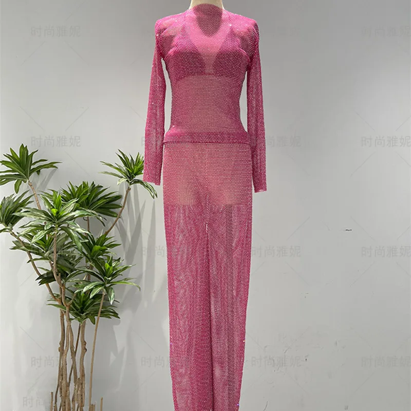 2024 New Summer Bikini 3-piece set Women's Diamond elastic waist long pants and long sleeved top pant sets