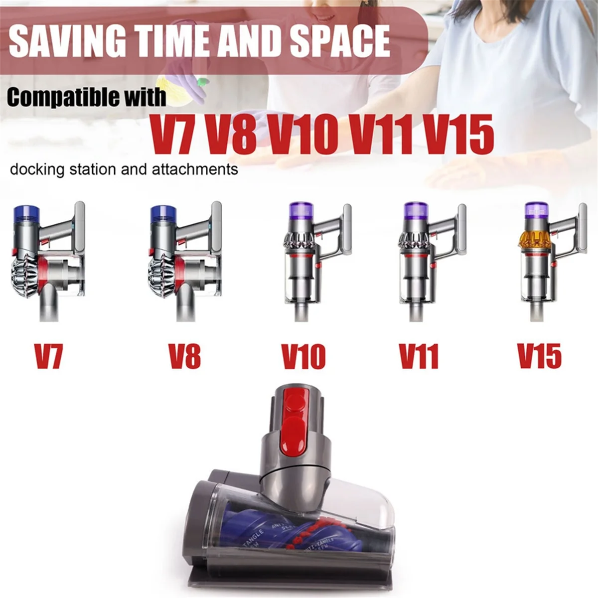 

A56T Anti-Tangle Mini Motorized Brush Head for Dyson V7 V8 V10 V11 V15 Vacuum Attachments Mite Brush for Sofas Beds Car Seats