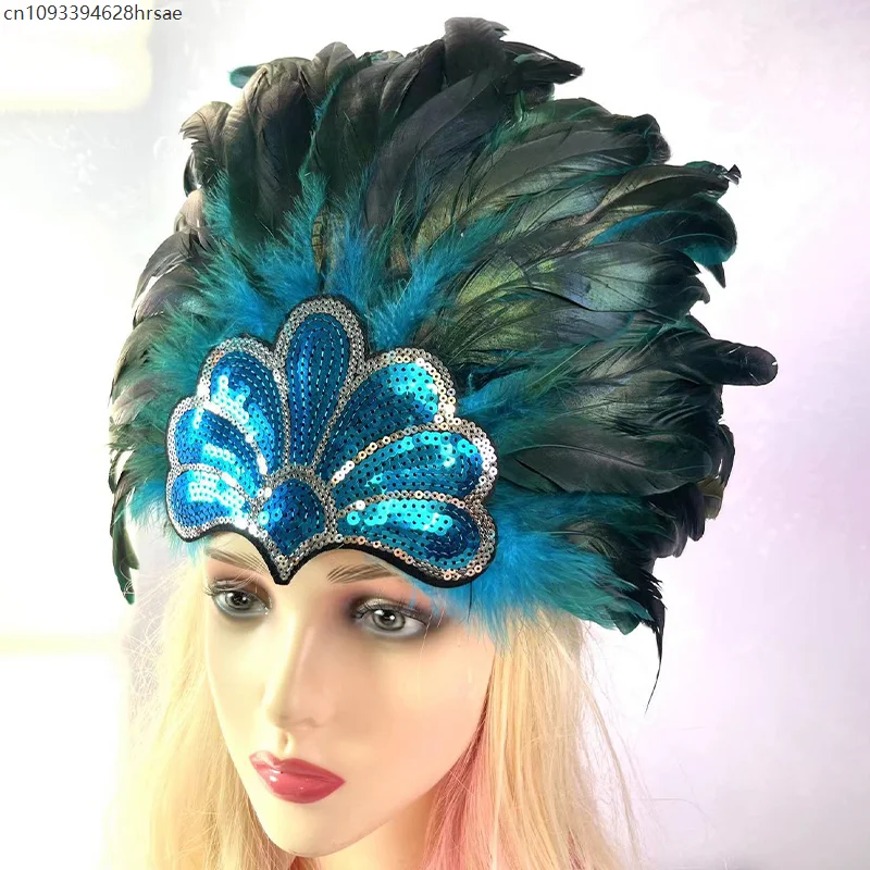 

Women Carnival Feather Headpiece Carnival Caribbean Headdress Feather Crown Halloween Party Festival Performance Decor Headband