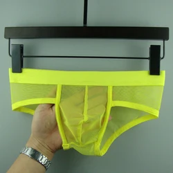 Sexy Mesh Perspective Men's Underwear Quick Drying Fishnet Hollow U Convex Sac Breathable Ice Silk Briefs Low Waisted Pantie B42