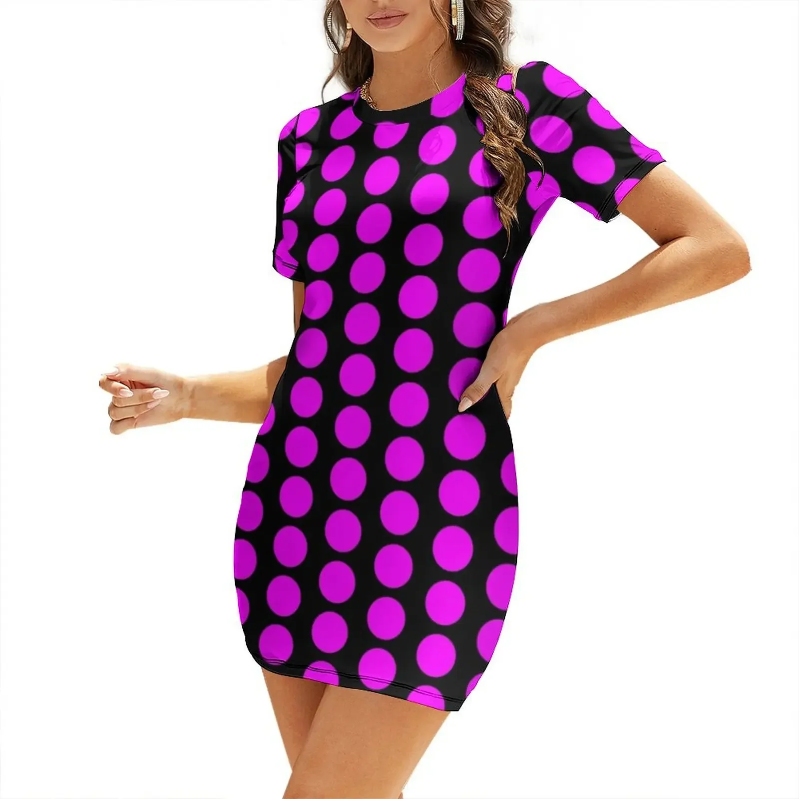 

Hot Pink Polka Mini Skirt Short Sleeved Dress dress for women 2024 long sleeve dress women's summer dresses 2024