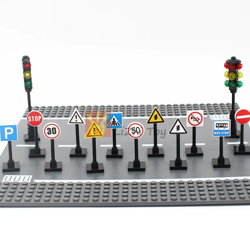 10 Stück MOC City Straßenverkehrslichter Straßenschild 2x2 Rund mit Clip 30258 30261 892 Bausteine Ziegelstein Druck Konstruktionsspielzeug