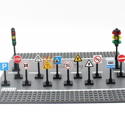 10pcs MOC City Street Traffic Lights Road Sign 2x2 Round with Clip 30258 30261 892 Building Block Brick Print Constructions Toy