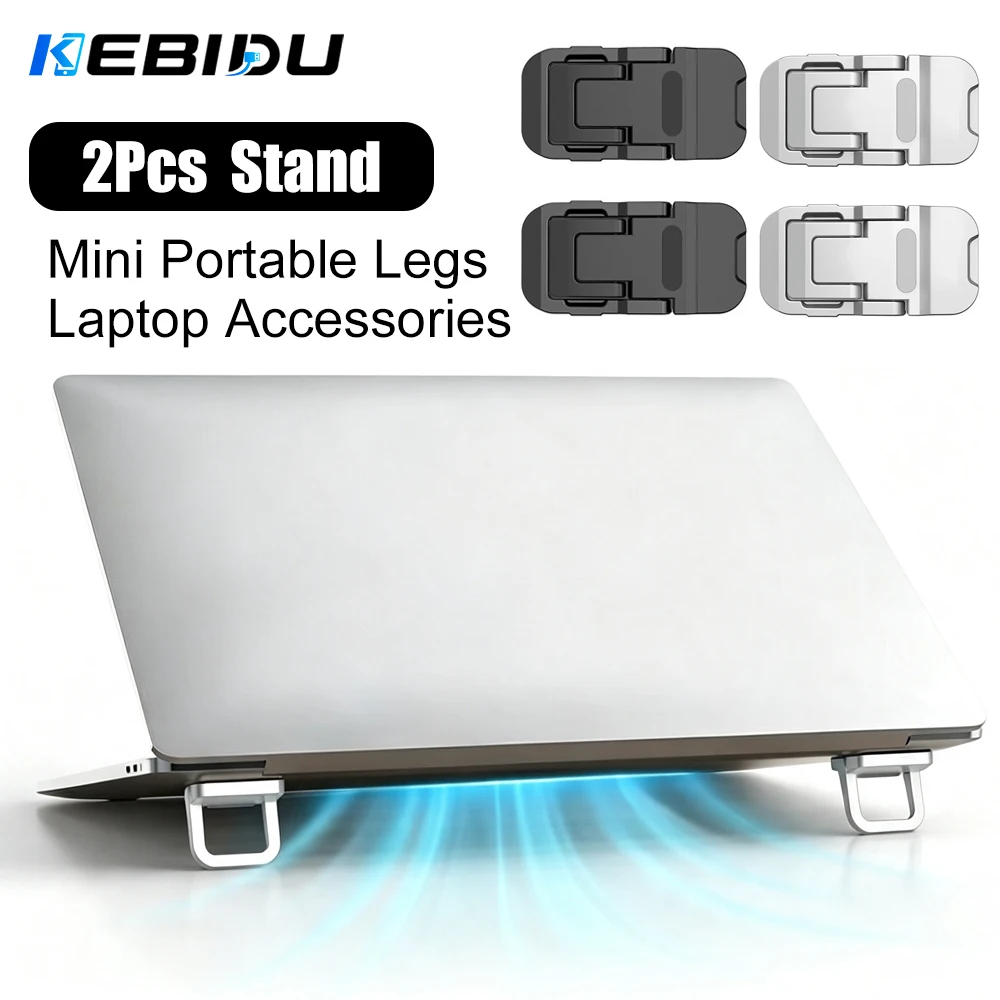 KEBIDU 2Pcs Mini Foldable Laptop Stand 2 Adjustable Angles Invisible Ultra‑Thin Cooling Riser Support Feet Bracket For Notebook