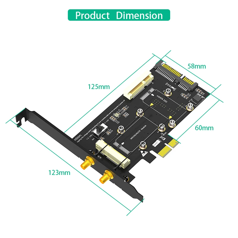 Mini PCI-E to PCI Express X1 Network Adapter mSATA to SATA3 Expansion Card SIM Card Slot Support WiFi/3G/4G/LTE Module/mSATA SSD