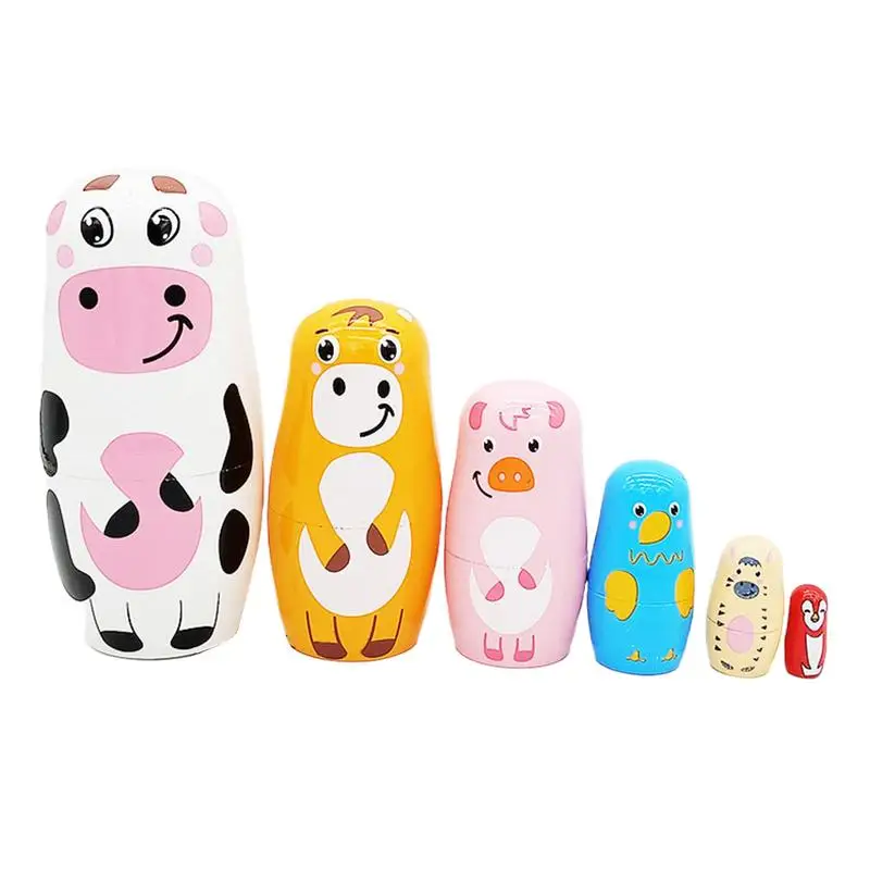 

Russian Nesting Dolls Portable Six-Layer Wooden Matryoshka Dolls Handmade Animal Nesting Easter Eggs Cute Cartoon Stacking Toy