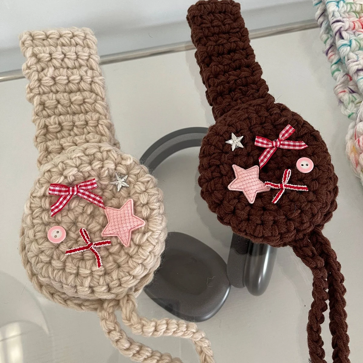 Korean Bow Knot Star Knitted Earmuff Women Winter Lace Up  Warm Earplugs Forest System Y2k Woman Ear Cover Winter Headphones