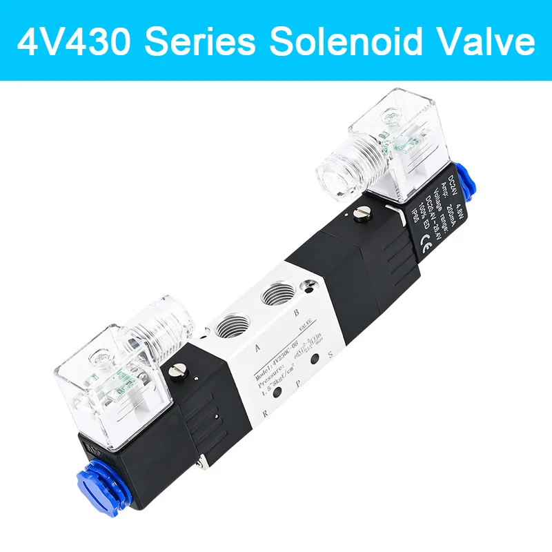 4V430-15 Solenoid Valve 3-position 5-port normally closed solenoid valve with 6mm 8mm 10mm 12mm fitting
