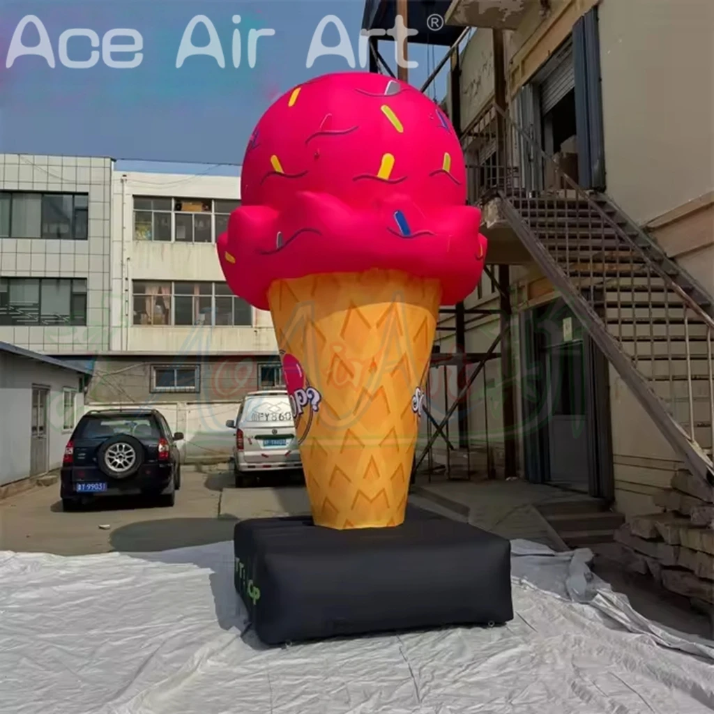 Grands crèmes gonflables de glace de décoration de publicité extérieure, cône gonflable de crème glacée pour l'affichage