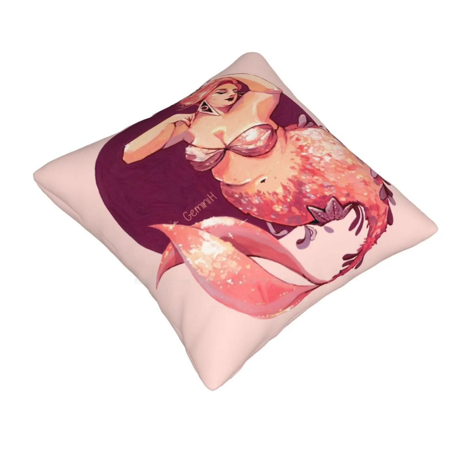 Because Every-Body Can Be A Mermaid Soft Comfortable Pillowcase Curvy Plus Size Mermaid Beauty Shape Glitter Sparkles Pinkhair