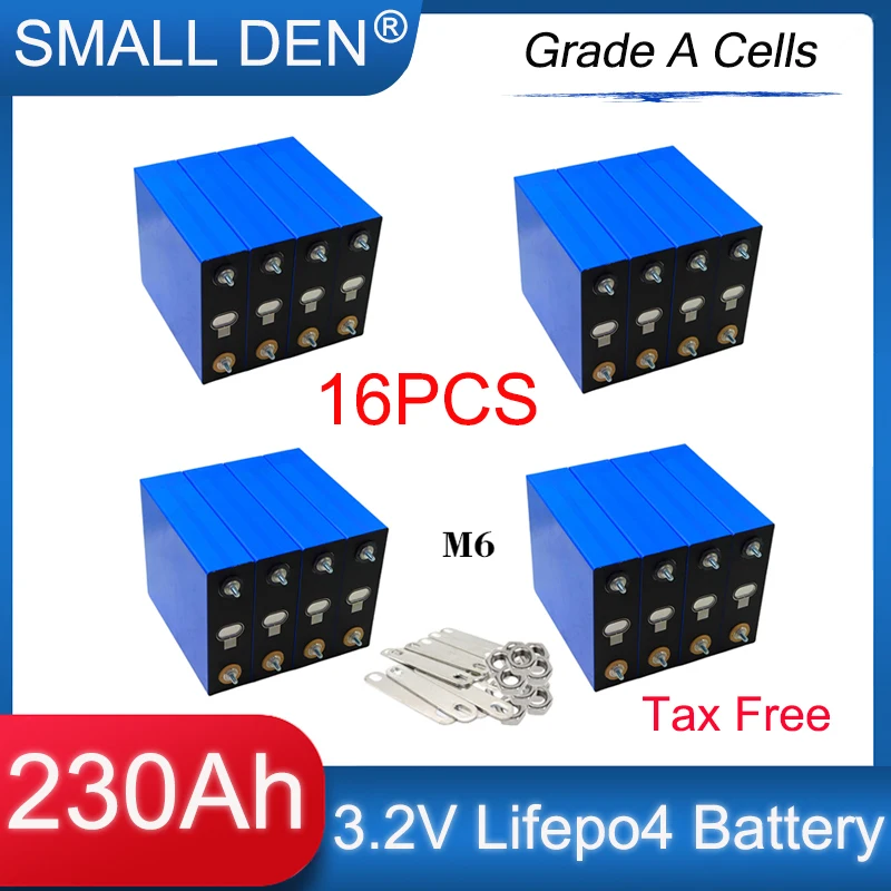 

16PCS New Grade A 3.2V 230Ah Lifepo4 Battery 6C Lithium Iron Phosphate Cells DIY 12v 24v 36v 48v Electric vehicle Inverter Solar