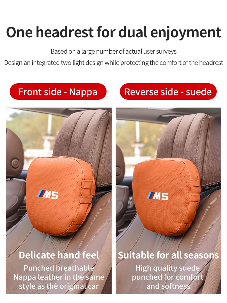 For BMW M Power Performance M5 E28 E34 E39 E60 F10 F90 G30 Car Suede Leather Headrest Seat Lumbar Back Pillow Auto Accessories