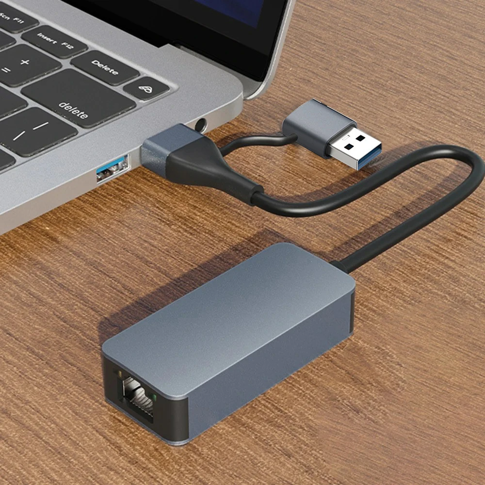 USB Tipo-C para Adaptador RJ45, 2500Mbps Placa de Rede, Placa de Rede com Fio, Conversor HUB para Laptop, Win 7, 8, 10, 2.5G, USB 3.0