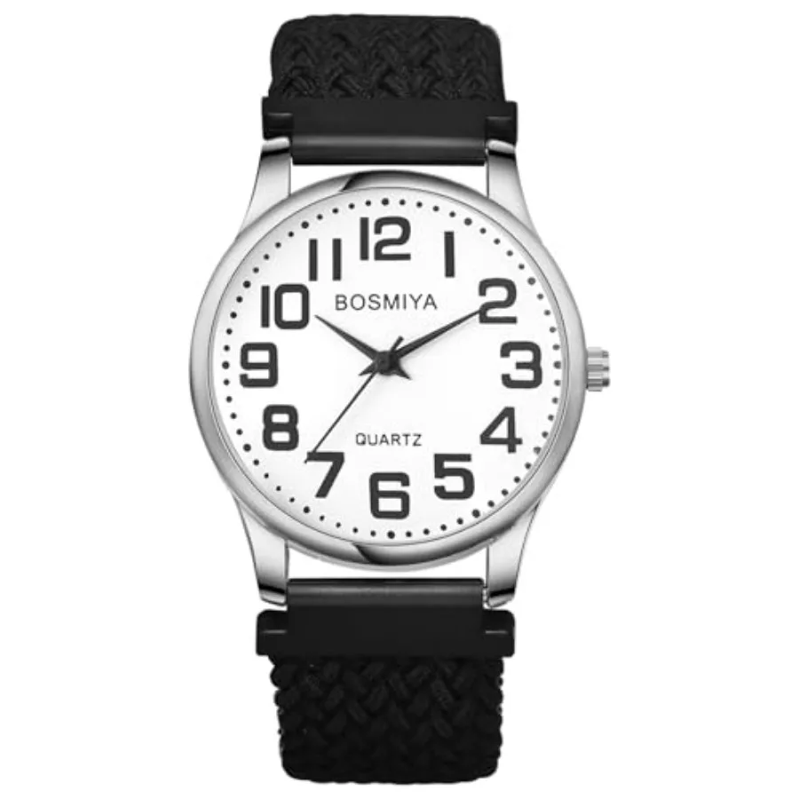 

Braided Rope Elastics Watches: Easy Read Big Dial Analog Quartz Stretchable Watch Adjustable Expansion Band Wristwatch for Vale