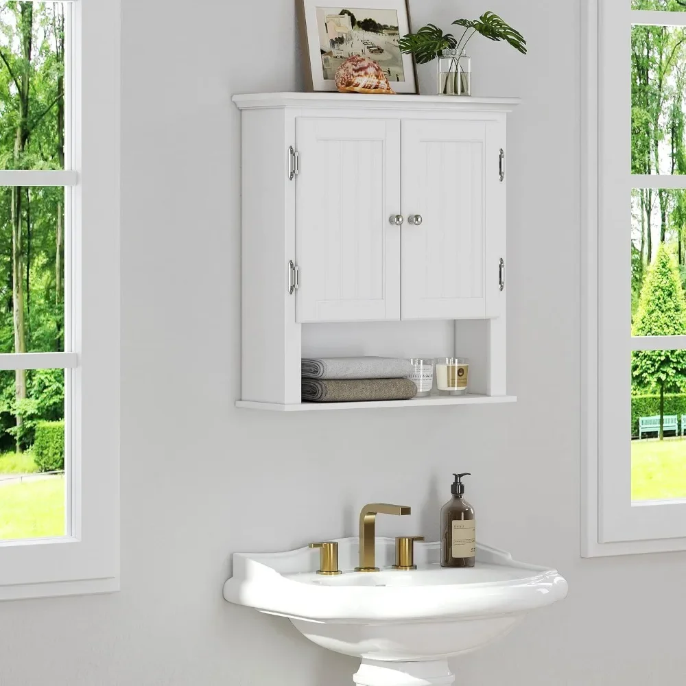 

Bathroom Cabinet Wall Mounted, Wood Hanging Cabinet, Wall Cabinets with Doors and Shelves Over The Toilet for Bathroom,White