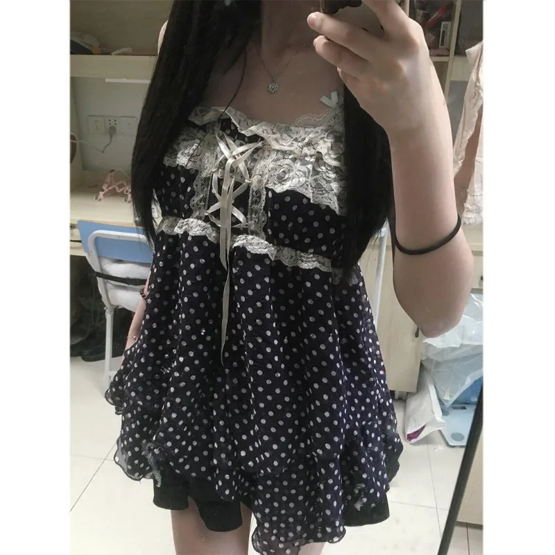 

Cute Polka point Y2K Bow Woman's Elegant Clothing Slim Advanced Classic Fashion Dress Summer Daily Aesthetic Sleeveless Frock