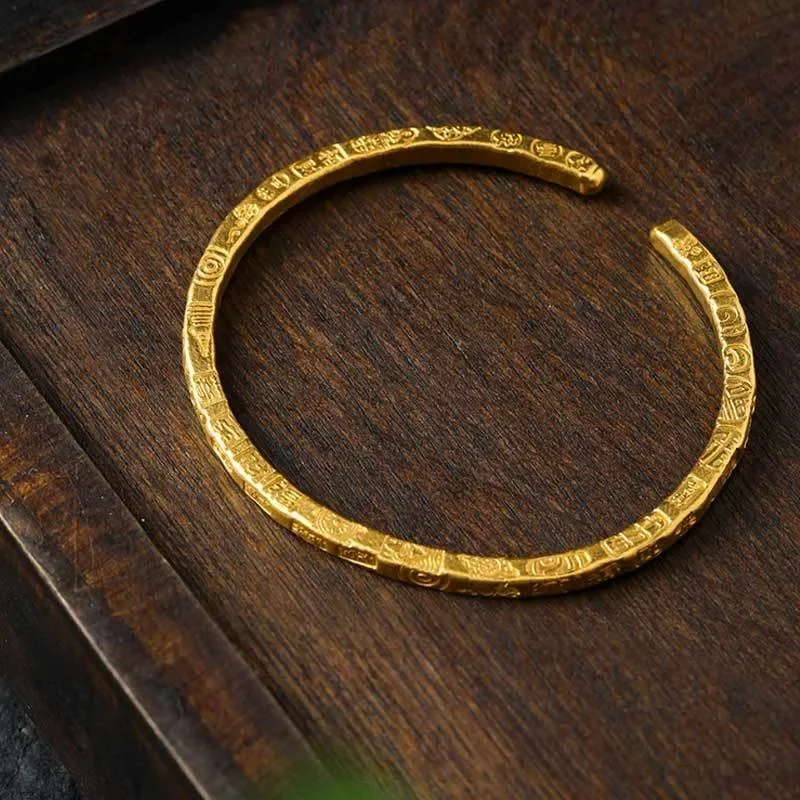 Simple retro delicate engraved blessing words open bracelet for women light luxury fashion bangles  men party wedding jewelry