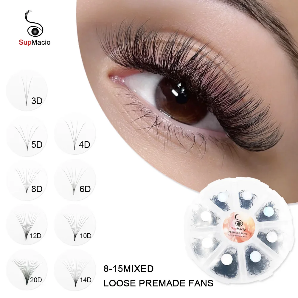 Supmacio 3D-20D 1000 Mixed Length Sharp Pointy Stem Pre Made Russian Base Premade Volume Loose Fan Lashes Eyelash Extension