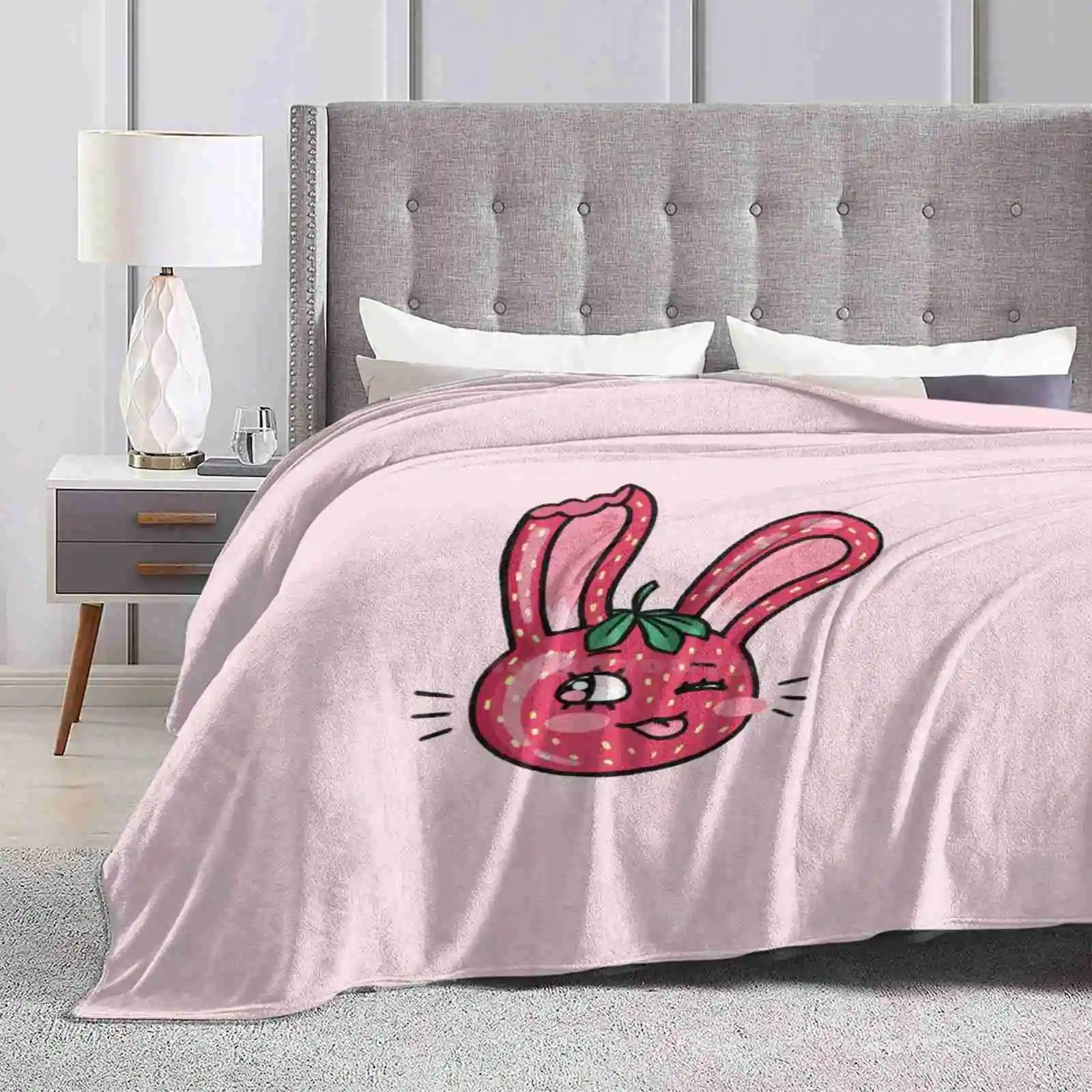 Strawbunny Air Conditioning Soft Blanket Strawberry Rabbit Strawbunny Cute Kawaii Red Fruit Pink Sweet Bright