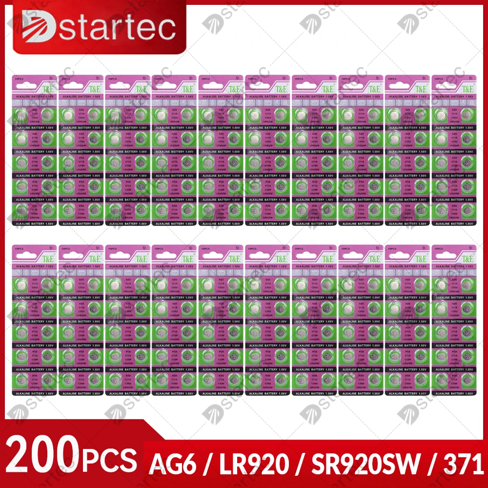 DStartec 200PCS SR920SW 370 371 L920 LR69 G6A 371A LR920 AG6 1.55V Alkaline Button Coin Cell Watch Battery; 100% Safe No Mercury