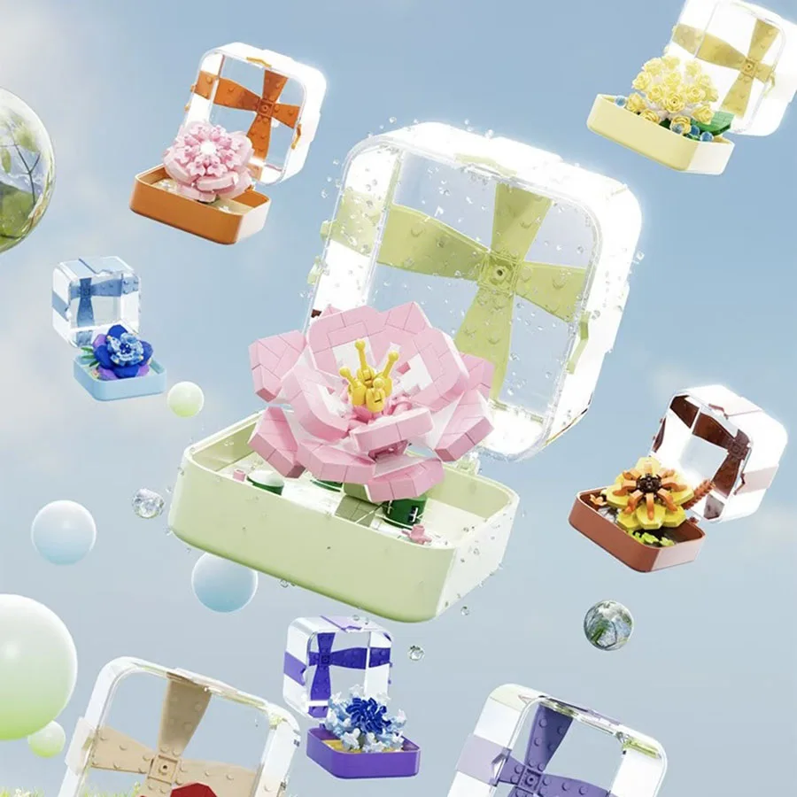 3D flower patchwork ring box DIY puzzle building block set, decoration, perfect gift for Valentine's Day, hot recommendation