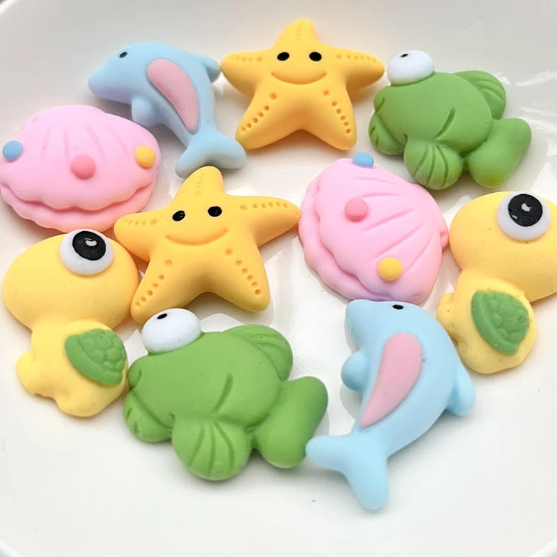 10PCS resin Kawaii color cartoon turtle dolphin starfish flat back scrapbook DIY decorative home crafts pendant  resin flatback