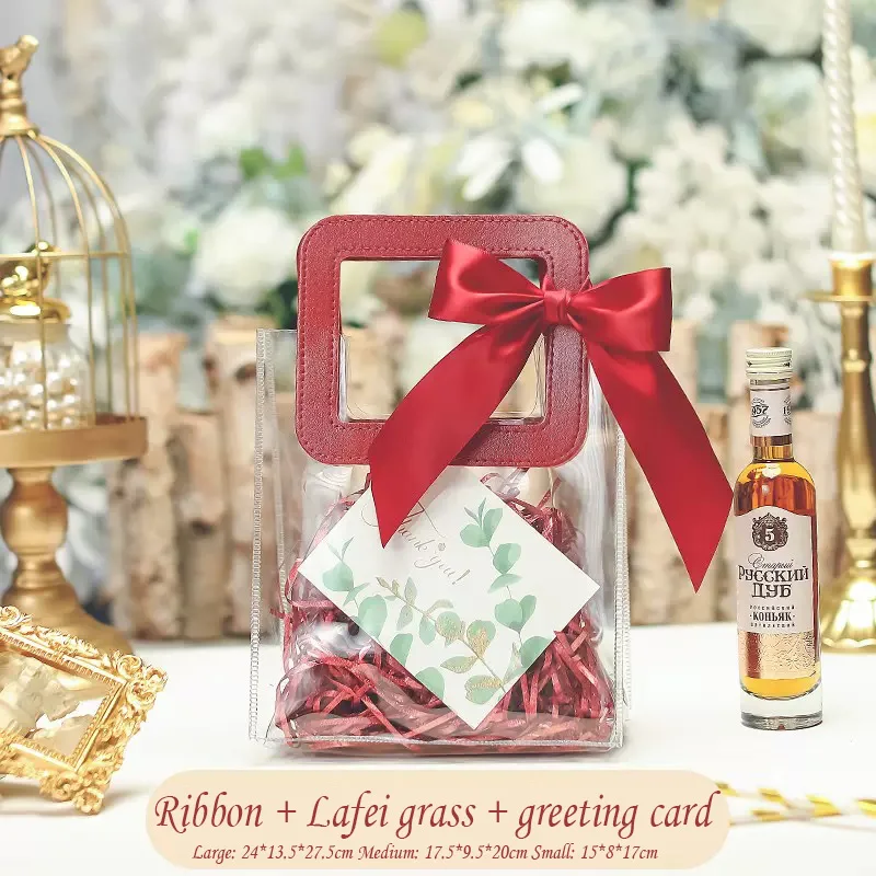 

Plastic transparent portable gift bags are large, medium and small.