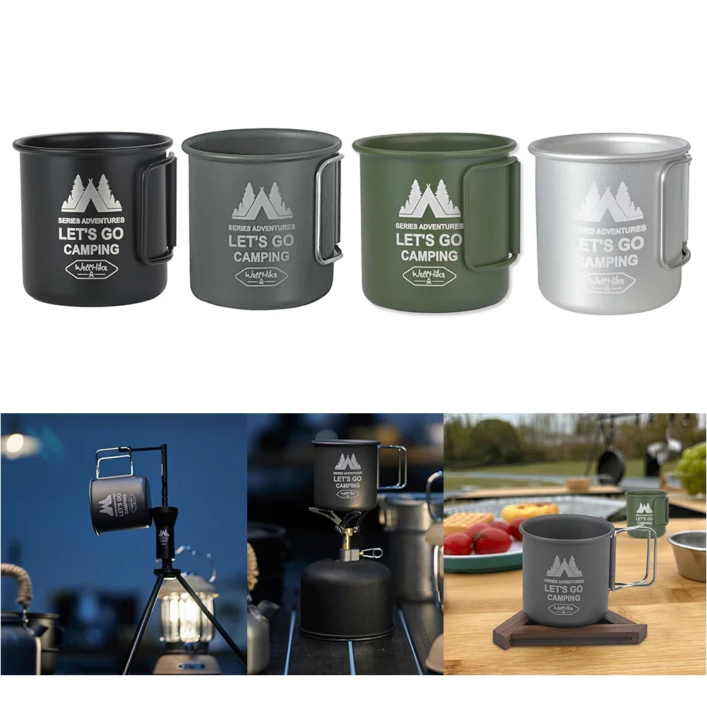 300ML Camping Mug Aluminium Alloy Hiking Mug Foldable Handle Travel Coffee Cup Ultra-Light for Backpacking Hiking Travel