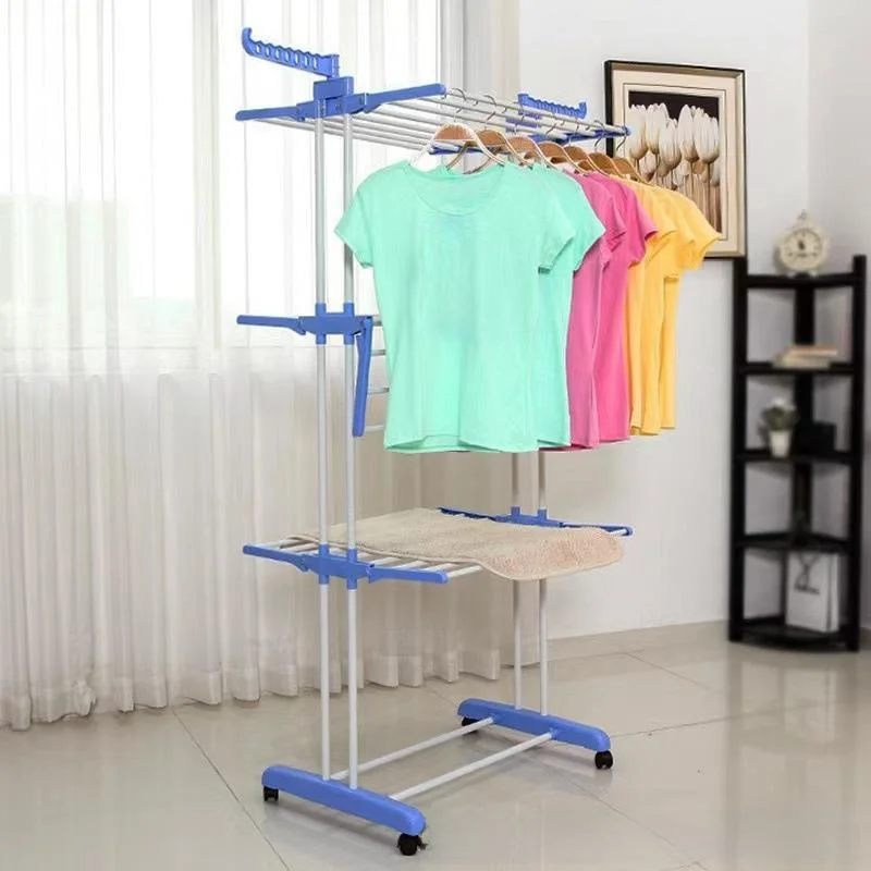 Portable Three-Layer Towel Rack Floor-Mounted Clothes Drying Rack Balcony Bedroom Storage Organizer Iron Baking Paint Material