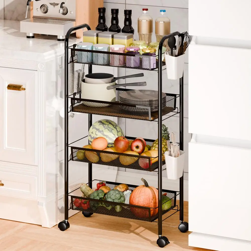 3/4/5 Tier Fruit Vegetable Basket Stand Stackable Metal Mesh Kitchen Storage Basket With 360 Degree Wheels Snack Storage Stand