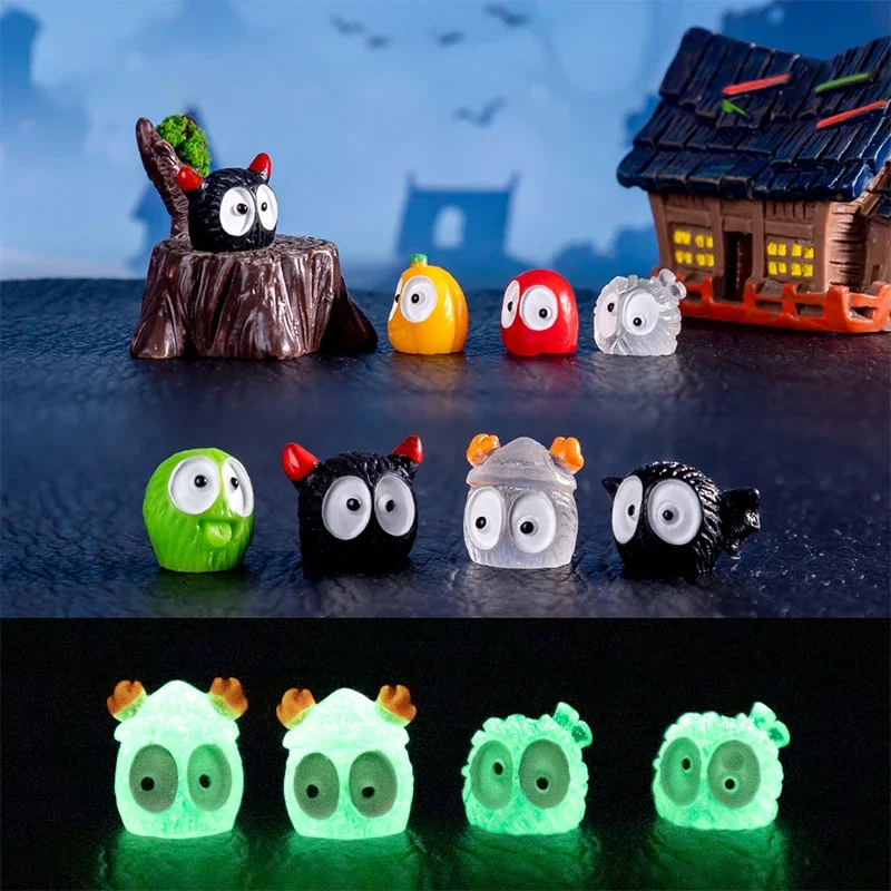 

Mini Halloween Luminous Ornament Cute Ghost Pumpkin Bat Micro Landscape Dollhouse Model Car Interior Home Desktop Decoration