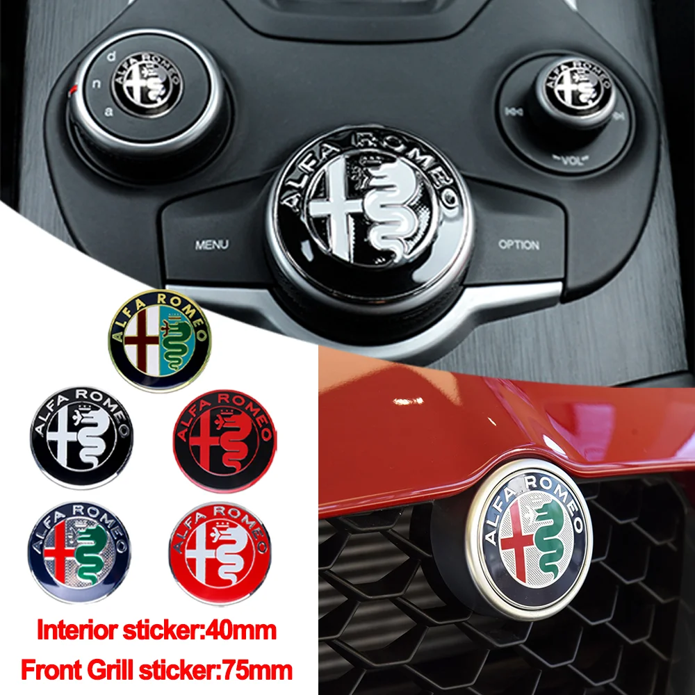 1PC Car Front Grill Emblem Covers Sticker Center Console Knob Interior Sticker For Alfa Romeo Sportiva Stelvio Auto Accessories