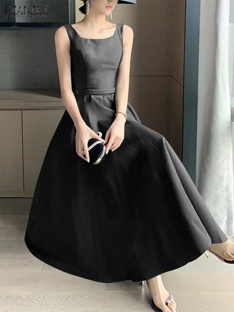 ZANZEA 2025 Elegancka długa sukienka damska Letnia sukienka wieczorowa Moda bez rękawów Satynowy jedwabny zbiornik Vestido Kokarda z tyłu Seksowna szlafrok imprezowy