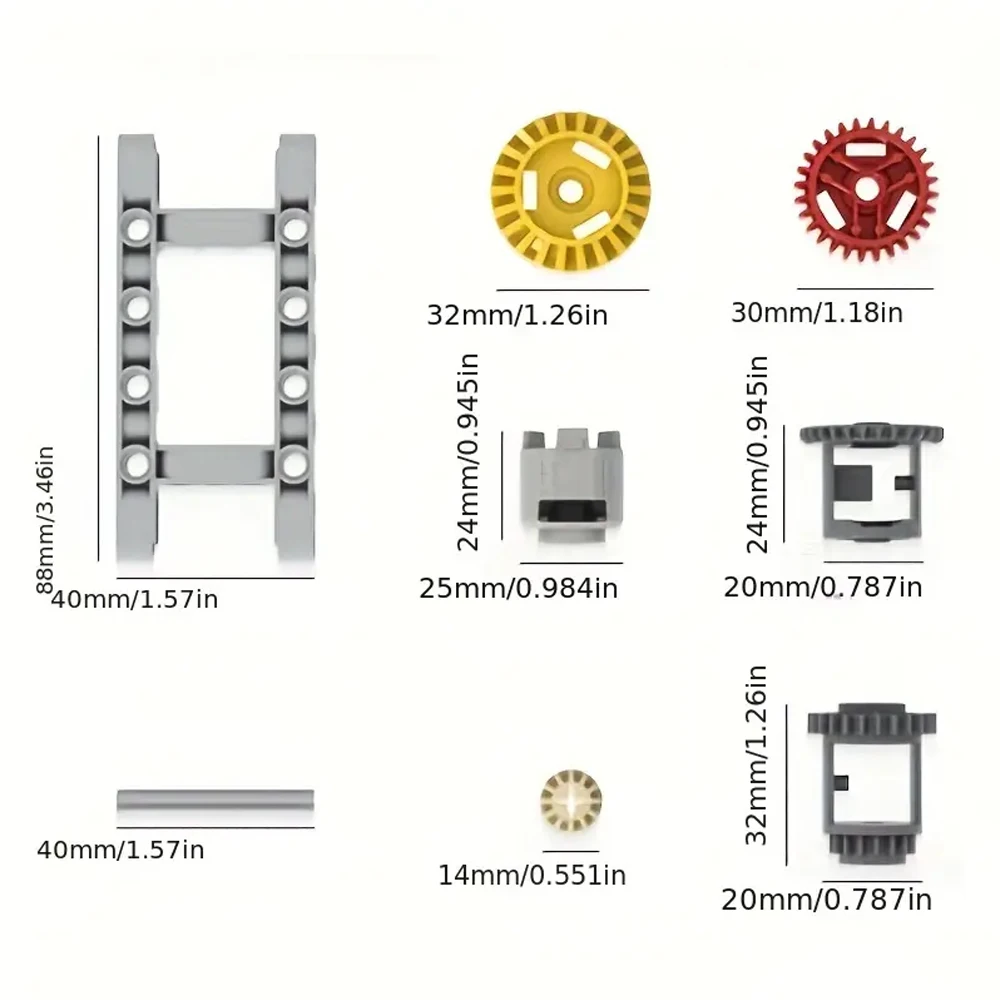 MOC 9-IN-1 Versatile Differential Gear Set Compatible with legoeds Building Blocks 45PCS Technical Parts Frame Gears Shaft Axle
