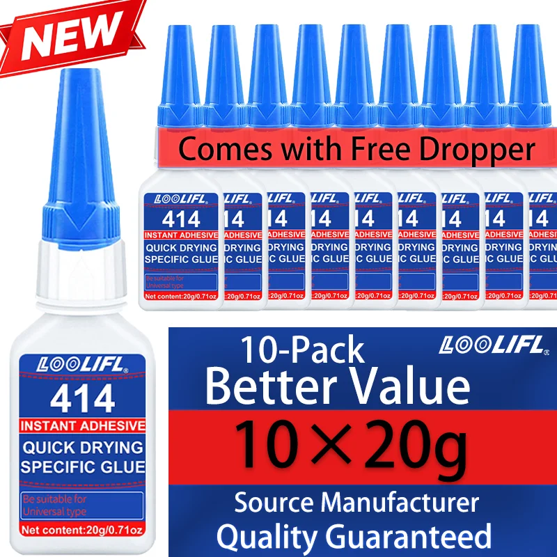 Loolifl414 Instant Adhesive Super Strong Glue 10-Pack 10X20G Epoxy Resin Quick-Drying Strong Transparent Glue, Comes with a Dropper, Higher Value for Money Set, Quality Guaranteed by the Source Manufacturer, Suitable for Plastic, Metal, Rubber, Ceramics, Wood, Leather, Jewelry, Models, DIY Crafts, Home Repairs