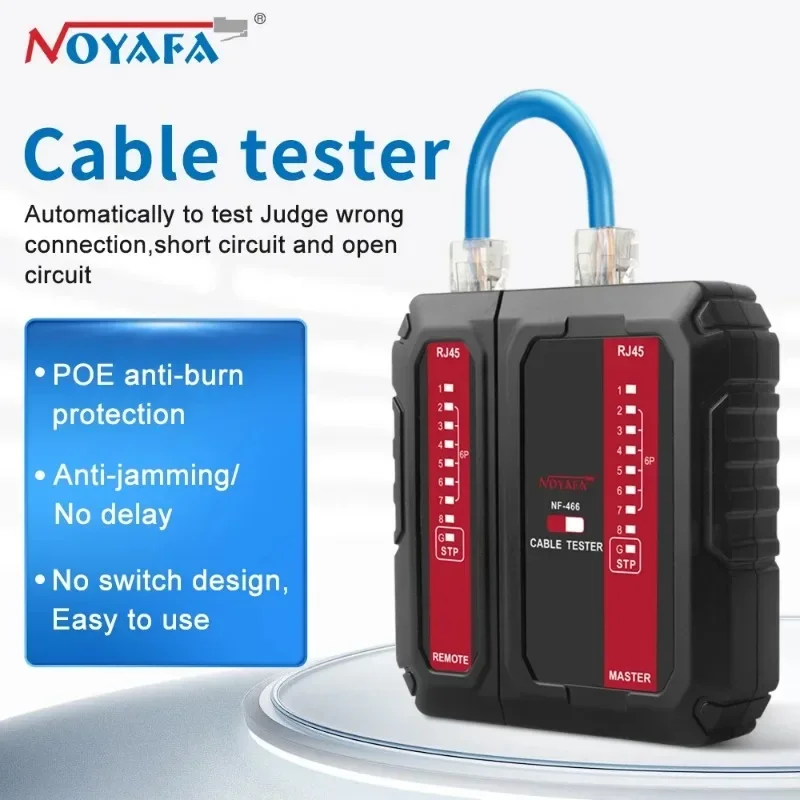 NOYAFA NF-466 Tester kabli sieciowych POE Wire Checker Launcher & Receiver UTP STP Cable Continuity Tester RJ45/RJ11/R]12/CAT5/6/7