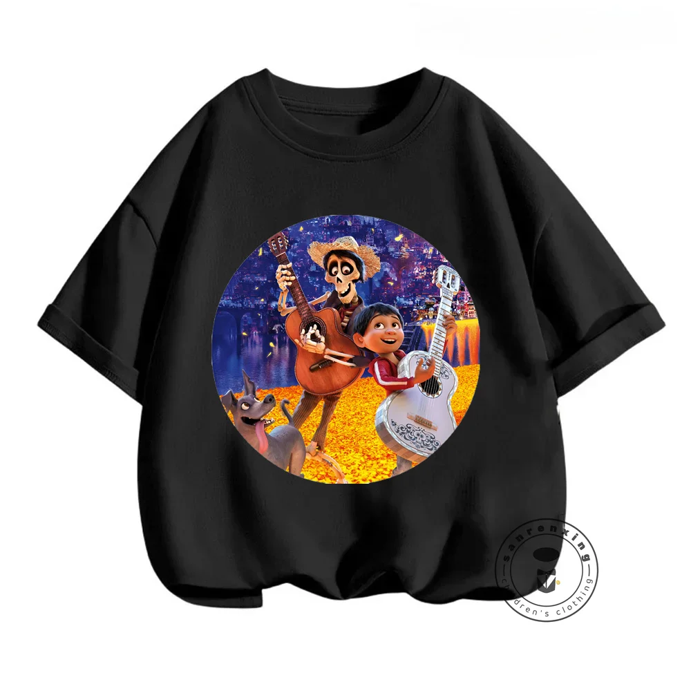 

Trendy Disney Coco Summer T-Shirts 2024 Stylish Street Fashion for Kids with O-Neck Funny Kawaii Characters and Bright Prints