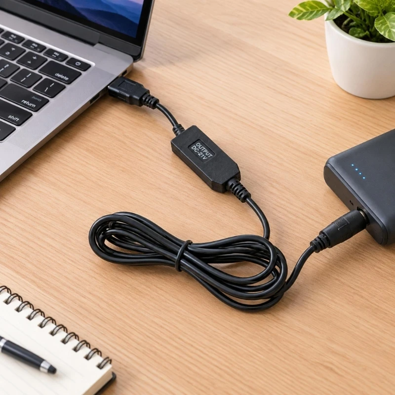 USB-A to 21V 5.5x2.1mm Charging Cable, 5V 3A Input and 0.3A Output for Compatible Rechargeable Batteries, 2-Cable D2RC